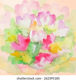 Blurred flowers with leaves. Multicolor watercolor background nr.2