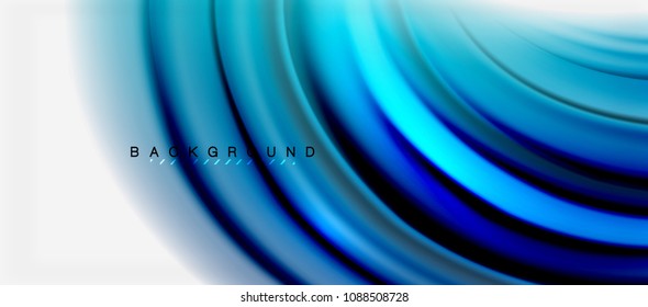 Fondo de color azul del fluido borroso, líneas de ondas abstractas, mezcla de colores con efectos de luz sobre el fondo de la luz. Ilustración artística vectorial para presentación, fondo de pantalla de aplicación, pancarta o afiches