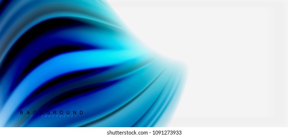 Blurred fluid blue colors background, abstract waves lines, mixing colours with light effects on light backdrop. Vector artistic illustration for presentation, app wallpaper, banner or posters