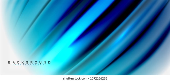 Fondo de color azul del fluido borroso, líneas de ondas abstractas, mezcla de colores con efectos de luz sobre el fondo de la luz. Ilustración artística vectorial para presentación, fondo de pantalla de aplicación, pancarta o afiches