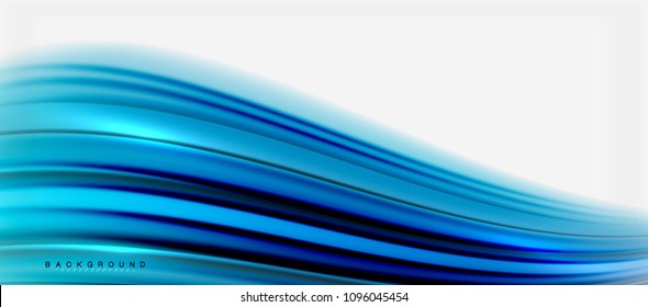 Blurred fluid blue colors background, abstract waves lines, mixing colours with light effects on light backdrop. Vector artistic illustration for presentation, app wallpaper, banner or posters