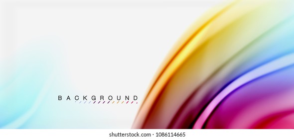 Blurred fluid colors background, abstract waves lines, mixing colours with light effects on light backdrop. Vector artistic illustration for presentation, app wallpaper, banner or posters