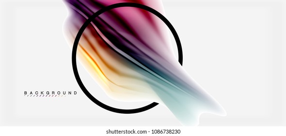 Fondo de color de fluido borroso, líneas de ondas abstractas, mezcla de colores con efectos de luz sobre el fondo de la luz. Ilustración artística vectorial para presentación, fondo de pantalla de aplicación, pancarta o afiches