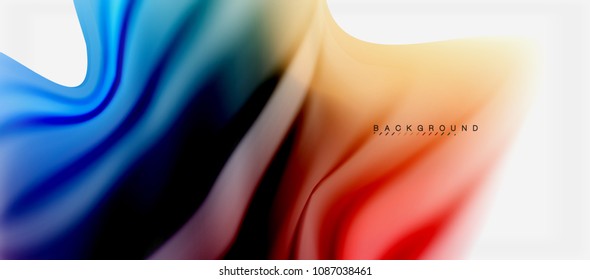 Fondo de color de fluido borroso, líneas de ondas abstractas, mezcla de colores con efectos de luz sobre el fondo de la luz. Ilustración artística vectorial para presentación, fondo de pantalla de aplicación, pancarta o afiches