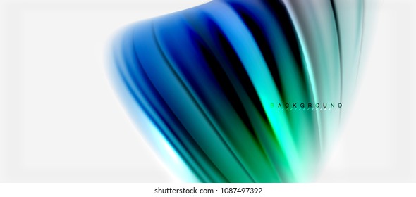 Fondo de color de fluido borroso, líneas de ondas abstractas, mezcla de colores con efectos de luz sobre el fondo de la luz. Ilustración artística vectorial para presentación, fondo de pantalla de aplicación, pancarta o afiches