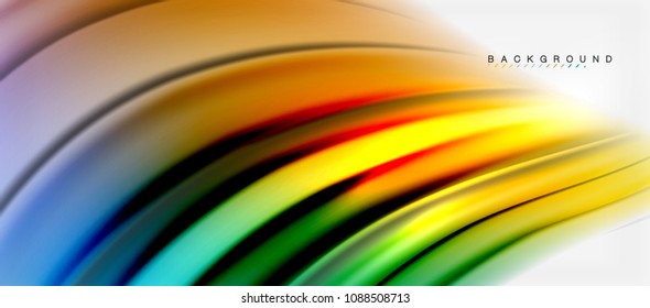 Fondo de color de fluido borroso, líneas de ondas abstractas, mezcla de colores con efectos de luz sobre el fondo de la luz. Ilustración artística vectorial para presentación, fondo de pantalla de aplicación, pancarta o afiches
