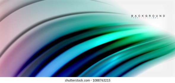 Fondo de color de fluido borroso, líneas de ondas abstractas, mezcla de colores con efectos de luz sobre el fondo de la luz. Ilustración artística vectorial para presentación, fondo de pantalla de aplicación, pancarta o afiches