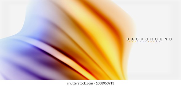 Fondo de color de fluido borroso, líneas de ondas abstractas, mezcla de colores con efectos de luz sobre el fondo de la luz. Ilustración artística vectorial para presentación, fondo de pantalla de aplicación, pancarta o afiches