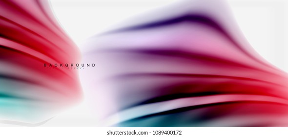 Fondo de color de fluido borroso, líneas de ondas abstractas, mezcla de colores con efectos de luz sobre el fondo de la luz. Ilustración artística vectorial para presentación, fondo de pantalla de aplicación, pancarta o afiches