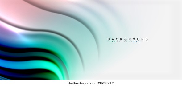 Fondo de color de fluido borroso, líneas de ondas abstractas, mezcla de colores con efectos de luz sobre el fondo de la luz. Ilustración artística vectorial para presentación, fondo de pantalla de aplicación, pancarta o afiches