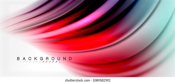 Fondo de color de fluido borroso, líneas de ondas abstractas, mezcla de colores con efectos de luz sobre el fondo de la luz. Ilustración artística vectorial para presentación, fondo de pantalla de aplicación, pancarta o afiches