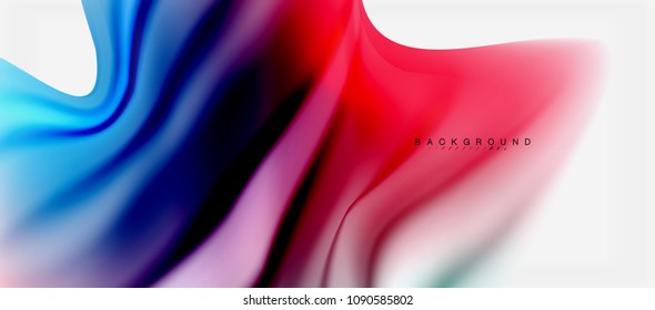 Fondo de color de fluido borroso, líneas de ondas abstractas, mezcla de colores con efectos de luz sobre el fondo de la luz. Ilustración artística vectorial para presentación, fondo de pantalla de aplicación, pancarta o afiches