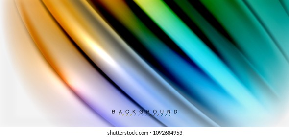 Fondo de color de fluido borroso, líneas de ondas abstractas, mezcla de colores con efectos de luz sobre el fondo de la luz. Ilustración artística vectorial para presentación, fondo de pantalla de aplicación, pancarta o afiches