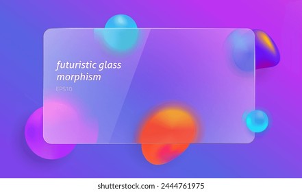 Blurred glass morphism frosted effect neon colorful transparent vector, matte glassmorphism plastic panel screen purple magenta color graphic element realistic modern text frame design window image