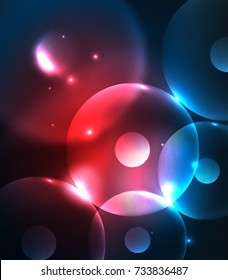 Círculos borrosos brillantes, fondo digital abstracto. Plantilla vectora futurista de alta tecnología