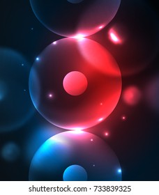 Blurred glowing circles, digital abstract background. Vector hi-tech futuristic template