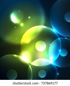 Blurred glowing circles, digital abstract background. Vector hi-tech futuristic template