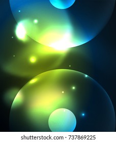 Círculos borrosos brillantes, fondo digital abstracto. Plantilla vectora futurista de alta tecnología