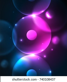 Círculos borrosos brillantes, fondo digital abstracto. Plantilla vectora futurista de alta tecnología