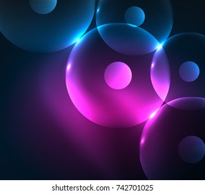 Círculos borrosos brillantes, fondo digital abstracto. Plantilla vectora futurista de alta tecnología