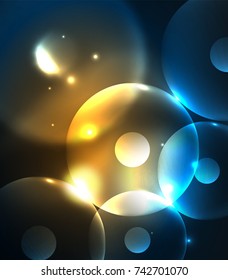 Círculos borrosos brillantes, fondo digital abstracto. Plantilla vectora futurista de alta tecnología