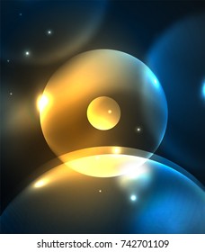 Círculos borrosos brillantes, fondo digital abstracto. Plantilla vectora futurista de alta tecnología