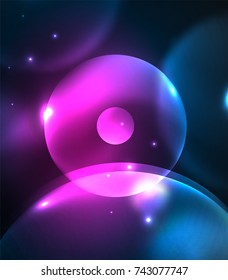 Blurred glowing circles, digital abstract background. Vector hi-tech futuristic template