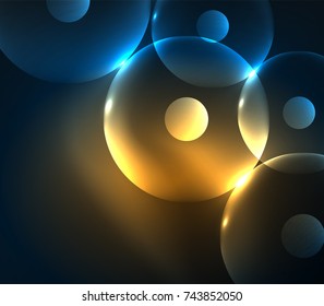 Blurred glowing circles, digital abstract background. Vector hi-tech futuristic template