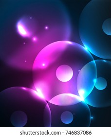 Círculos borrosos brillantes, fondo digital abstracto. Plantilla vectora futurista de alta tecnología