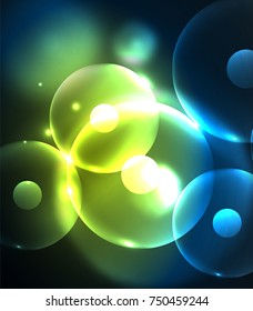 Blurred glowing circles, digital abstract background. Vector hi-tech futuristic template