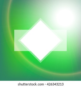 Blurred glowing emerald background. Design element for card, banner, ads or poster. Vector bright backdrop. Abstract vector background with blurred lights and white space for text