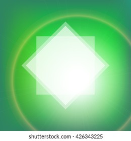 Blurred glowing emerald background. Design element for card, banner, ads or poster. Vector bright backdrop. Abstract vector background with blurred lights and white space for text