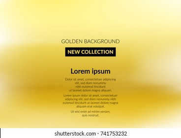 Blurred golden abstract presentation background template. Gold or brass copper gradient layout. Smooth metallic texture wallpaper illustration. Vector illustration