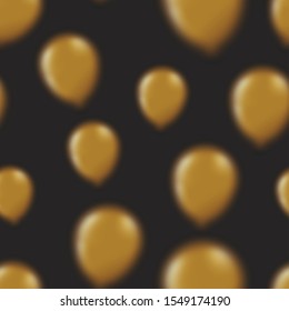 Blurred golden balloons seamless pattern on black background