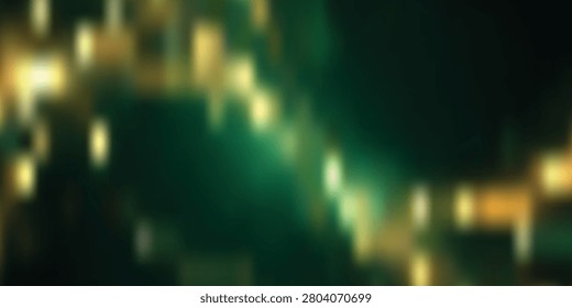 Blurred golden and green lights creating a festive and magical atmosphere