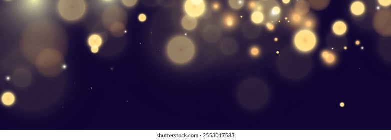 Unscharfe goldene Lichtkugeln mit sanften Glüheffekten auf transparentem Hintergrund, geeignet für festliche oder verträumte Themen.	