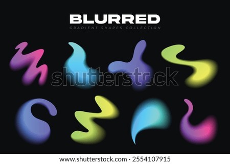 Blurred gradient shapes collection. Isolated on black background.