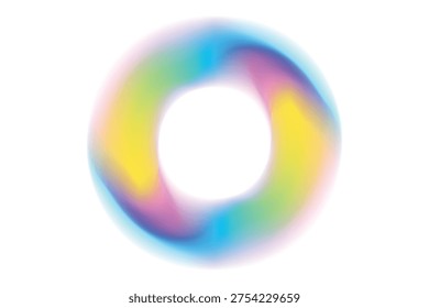 Blurred gradient wavy round shape, iridescent blue, pink, yellow smooth gradient magic sphere, neon florescent donut shape isolated element, transparent background. Abstract dream glow orb shape.