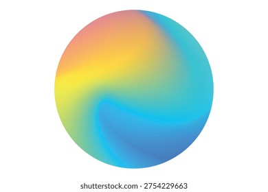 Blurred gradient wavy round shape, iridescent blue, yellow smooth gradient magic sphere, neon florescent bubble isolated element, transparent background. Abstract dream glow orb shape.