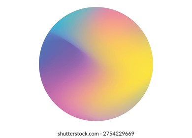 Blurred gradient wavy round shape, iridescent blue, pink, yellow smooth gradient magic sphere, neon florescent bubble shape isolated element, transparent background. Abstract dream glow orb shape.