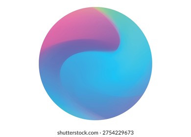 Blurred gradient wavy round shape, iridescent blue, pink, purple smooth gradient magic sphere, neon florescent bubble shape isolated element, transparent background. Abstract dream glow orb shape.