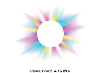 Blurred gradient wavy round star shape, iridescent blue, pink, yellow smooth gradient magic sphere, neon florescent star shape isolated element, transparent background. Abstract dream glow orb shape.
