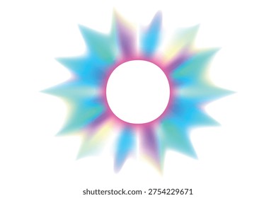 Blurred gradient wavy round star shape, iridescent blue, pink, yellow smooth gradient magic sphere, neon florescent star shape isolated element, transparent background. Abstract dream glow orb shape.