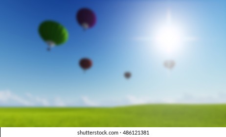 Blurred Grass landscape Background Moon balloons and spring green meadow. Nature composition. Vector image