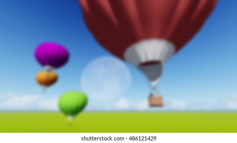 Blurred Grass landscape Background Moon balloons and spring green meadow. Nature composition. Vector image