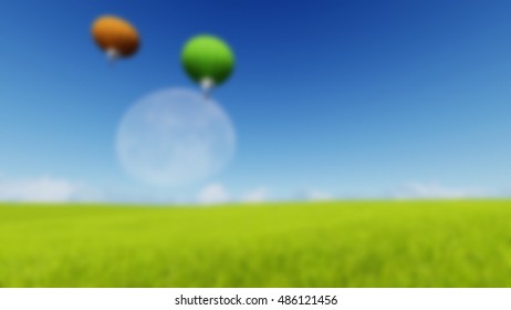 Blurred Grass landscape Background Moon balloons and spring green meadow. Nature composition. Vector image