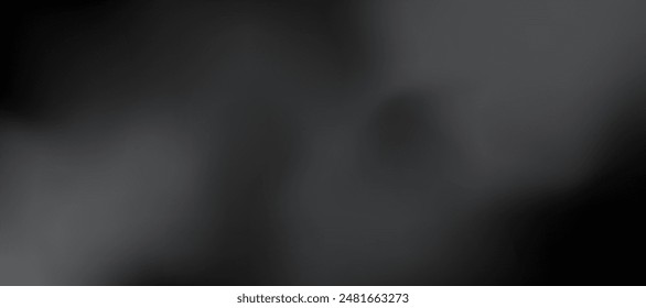 Blurred gray smoke on black background, horizontal abstract pattern for cover, poster, business card.