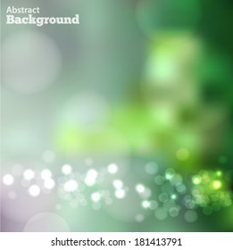 Blurred green abstract background with bokeh effect spring and summer. Vector EPS 10 illustration.