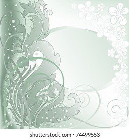 blurred green background with plant composition and a double frame