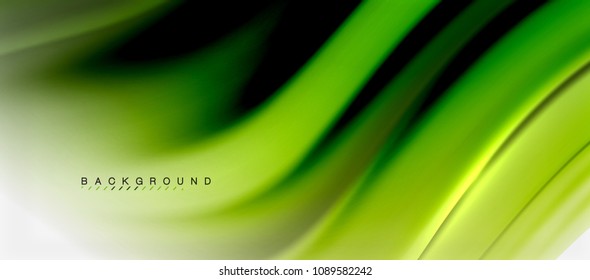 Blurred green fluid colors background, abstract waves lines, mixing colours with light effects on light backdrop. Vector artistic illustration for presentation, app wallpaper, banner or posters